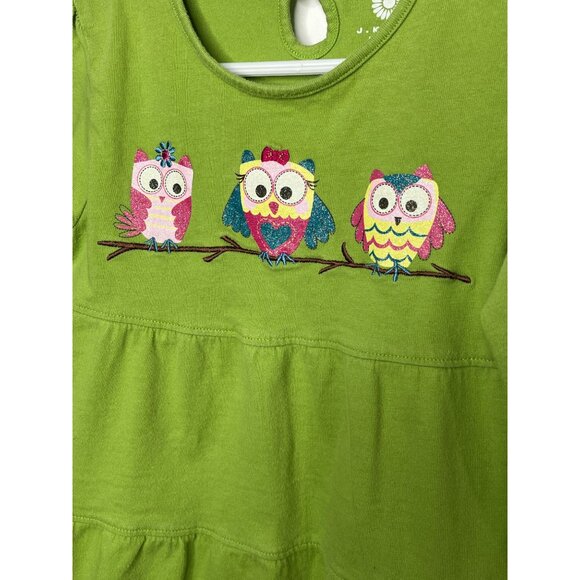 J Khaki Kids Dress | Girls 5 | Green Long Sleeve Owl Print Tiered Cotton - Picture 5 of 15